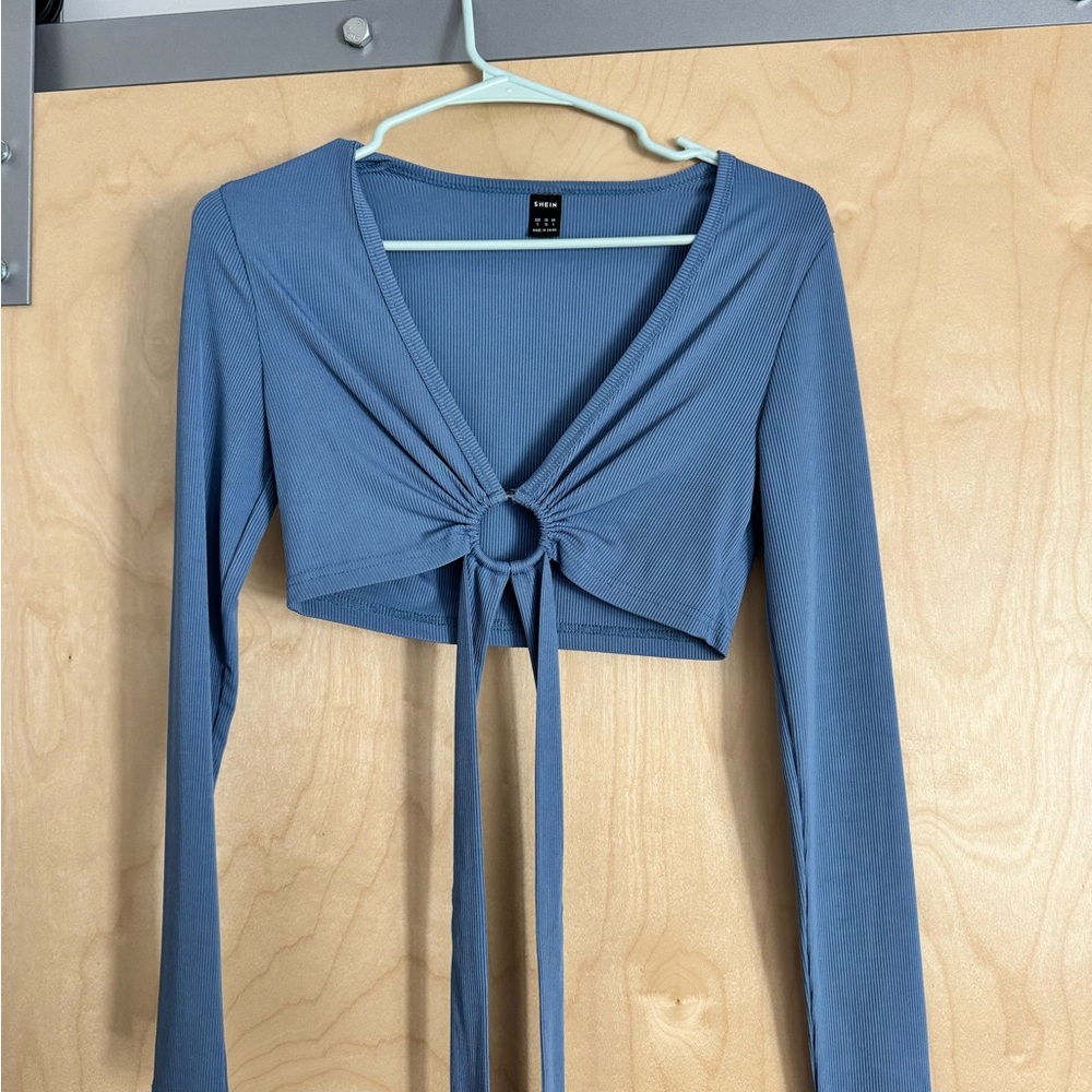 SHEIN Dusty Blue Ring Detail Crop Top